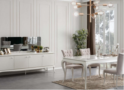 Essgruppe Essecke Esszimmer Esstisch Holz Weiß Set 7tlg Sideboard